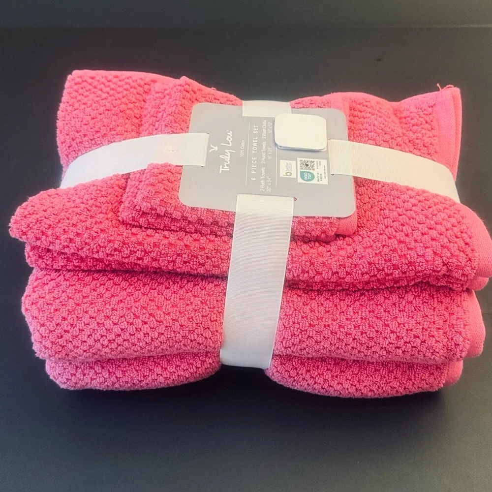 6pc TRULY LOU 100% Cotton Bath Towel Set - SnapDragon - Pink - Bundle